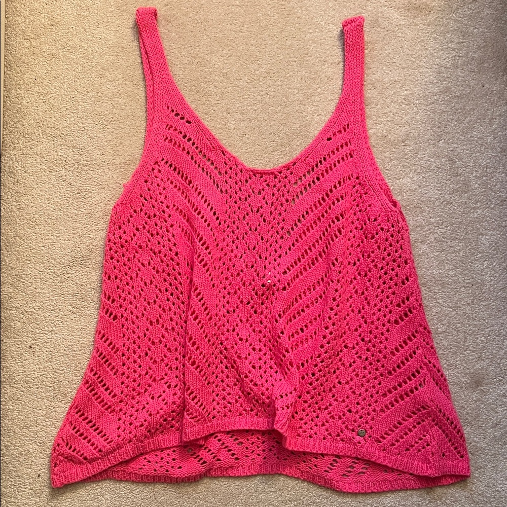 New Abercrombie & Fitch Vibrant Pink Thick Crochet Tank Top